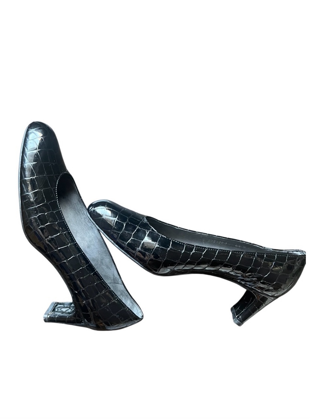 Vintage Stuart Weitzman "Chicpump" Black Sioux Croco Block Heels Size 6 1/2